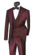 Vinci Men's 3 Piece Wool Feel Slim Fit Suit - Metallic Floral