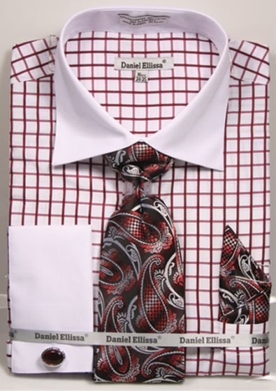 Daniel Ellissa Men's Outlet French Cuff Shirt Set - Two Tone Checker