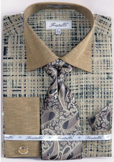 Black/Mustard Shirt and Tie Set French Cuff Shirt
