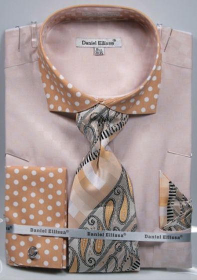 Daniel Ellissa Men's Outlet French Cuff Dress Shirt Set - Polka Dot