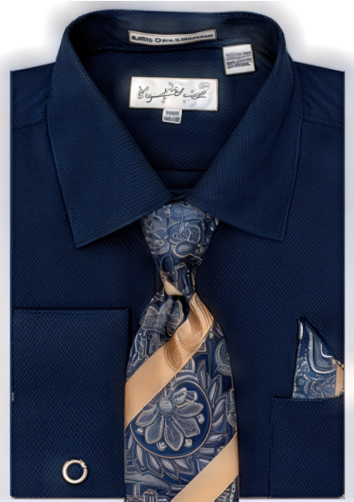 Karl Knox Men's French Cuff Fashion Shirt Set - Print and Stripe Tie