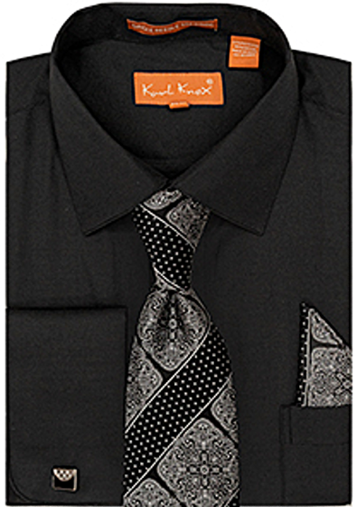 Karl Knox Men's French Cuff Shirt Set - Unique Stripe Tie