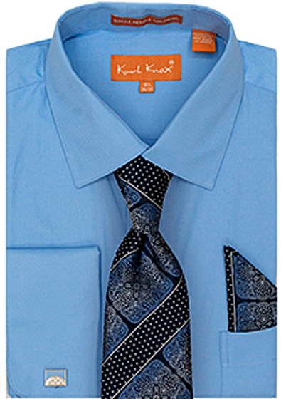 Blue Dress Shirt French Cufflinks Hanky