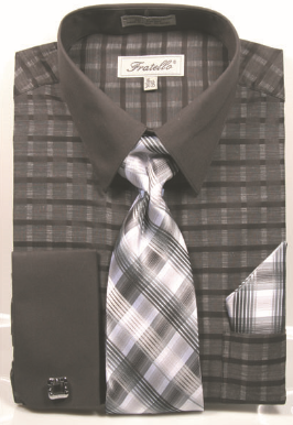 Fratello Men's French Cuff Dress Shirt Set - Two Tone Windowpane