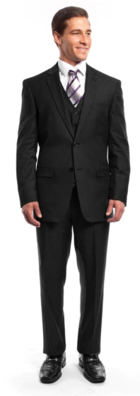 CCO Men's 3 Piece Executive Pinstripe Outlet Suit - 6 Button Vest