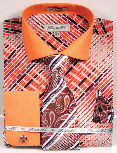 FRATELLO BOLD STRIPED PATTERN FRENCH CUFF SHIRT FRV4159P2 BK/RED