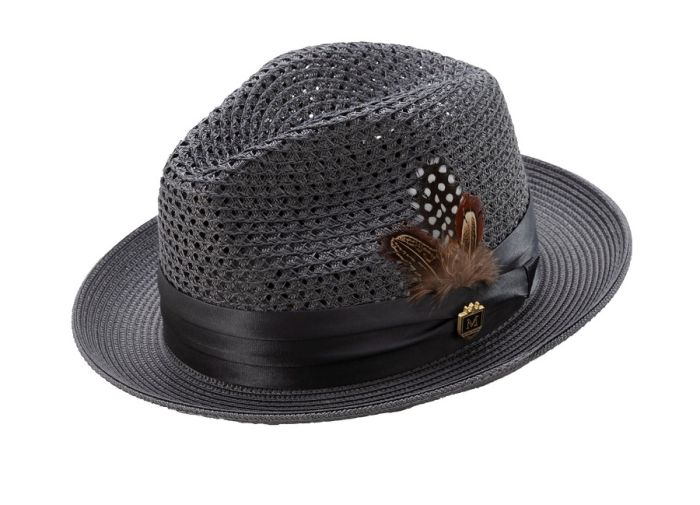 Montique Men's Fashion Straw Fedora Hat - Bold Feather