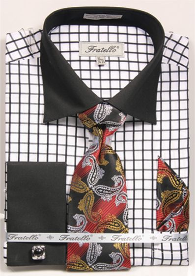 Fratello Men's French Cuff Dress Shirt Set - Two Tone Checker