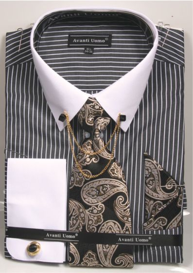 Avanti Uomo Men's Outlet French Cuff Shirt Set - Fashion Collar Chain