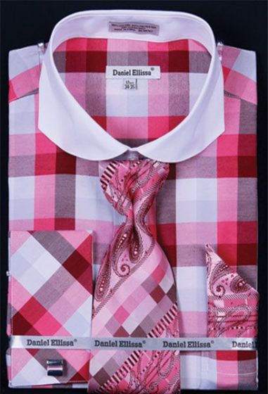 Daniel Ellissa Men's Outlet French Cuff Dress Shirt Set - Bright Checker