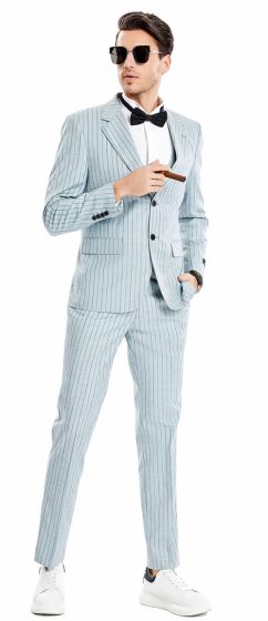 Tazio Men's 3 Piece Skinny Fit Suit - Tone on Tone Pinstripe