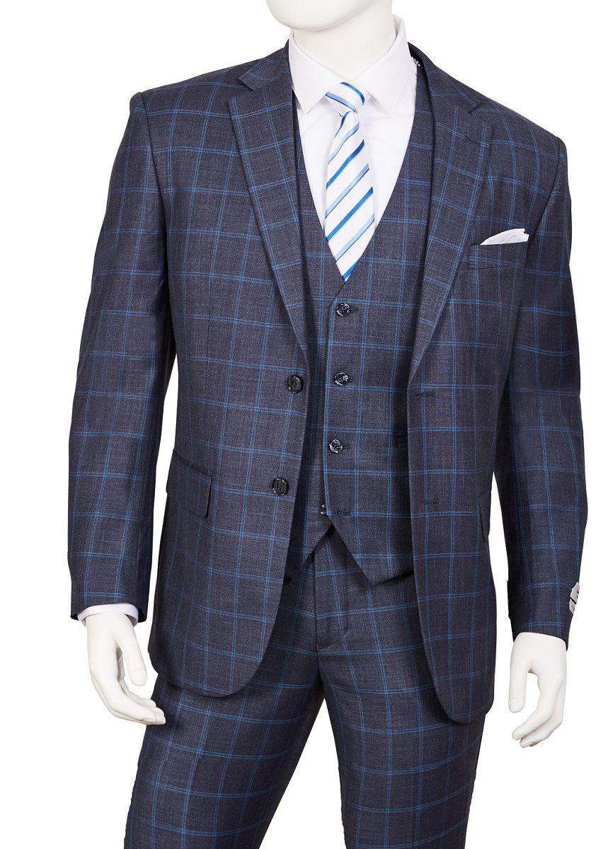 Vittorio St Angelo Men's Outlet 3 Piece Executive Suit - Stylish Windowpane
