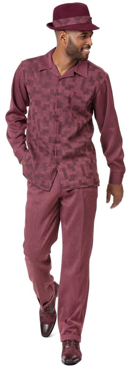 Montique Men's 2 Piece Long Sleeve Walking Suit - Cubic Tone on Tone