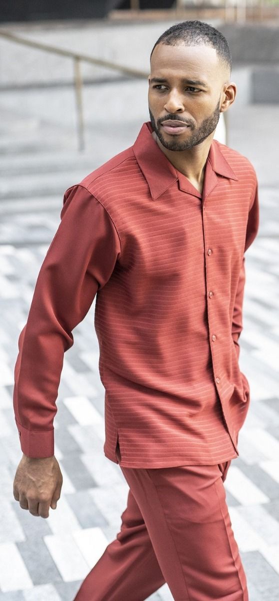 Montique Men's 2 Piece Long Sleeve Walking Suit - Solid Color Stripes