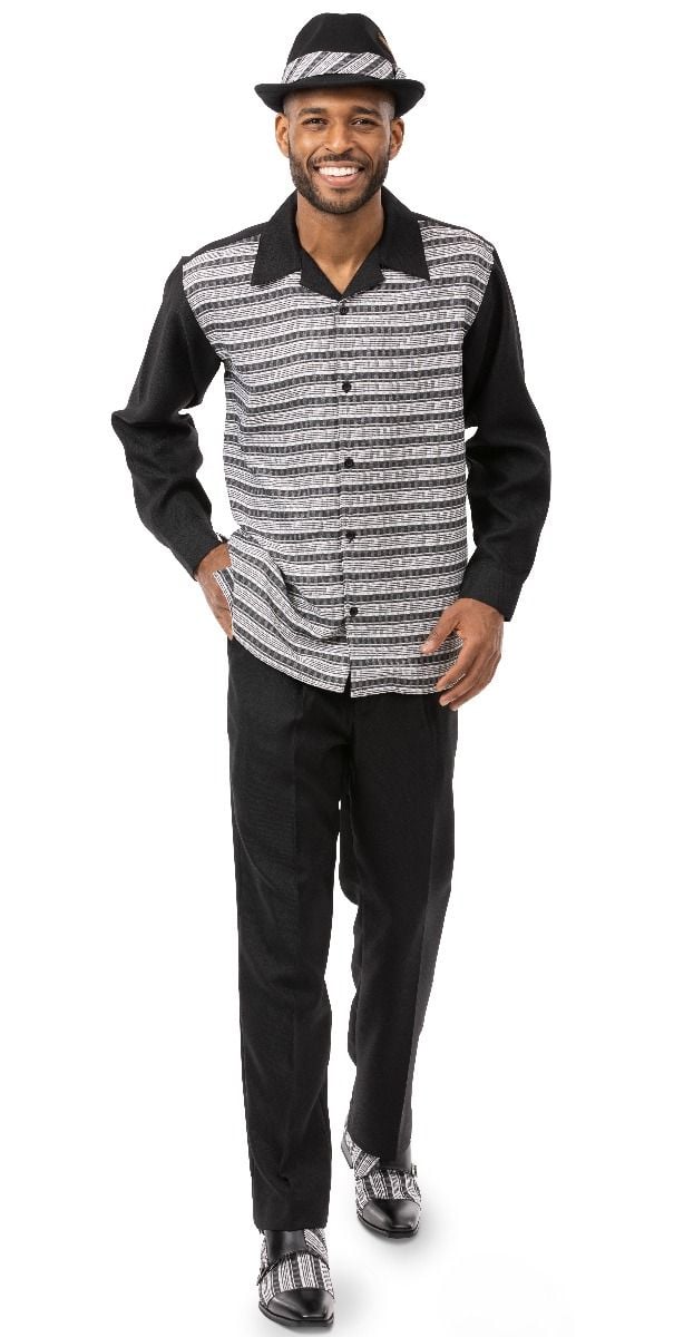Montique Men's 2 Piece Long Sleeve Walking Suit - Styled Stripes