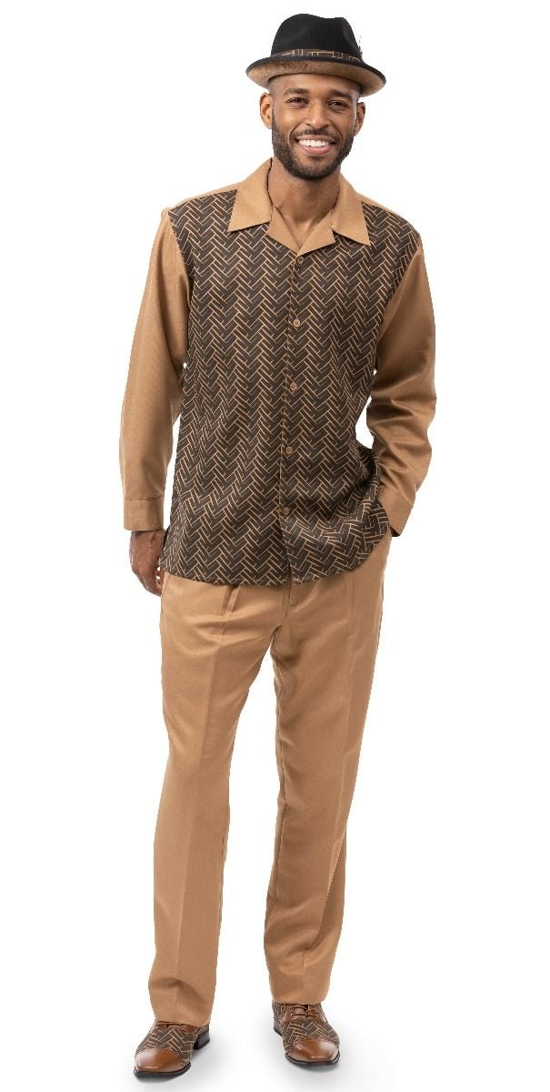 Montique Men's 2 Piece Long Sleeve Walking Suit - Weave Pattern