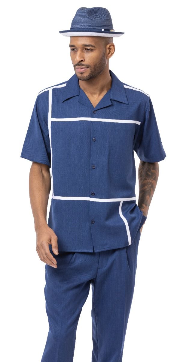 Montique Men's 2 Piece Short Sleeve Walking Suit - Crisp Windowpane
