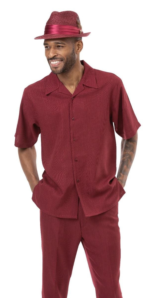 Montique Men's 2 Piece Short Sleeve Walking Suit - Textured Solids