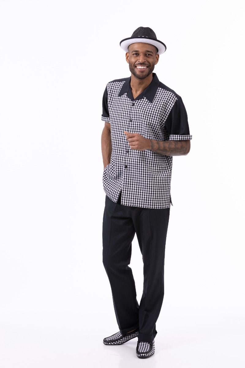 Montique Men's 2 Piece Short Sleeve Walking Suit - Checker