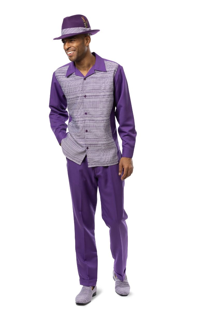 Montique Men's Long Sleeve 2 Piece Walking Suit - Textured Stripes