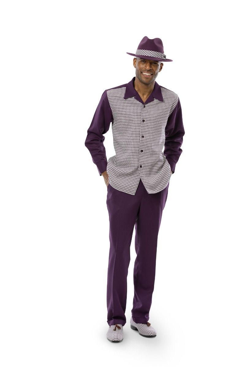 Montique Men's 2 Piece Long Sleeve Walking Suit - Textured Plaid