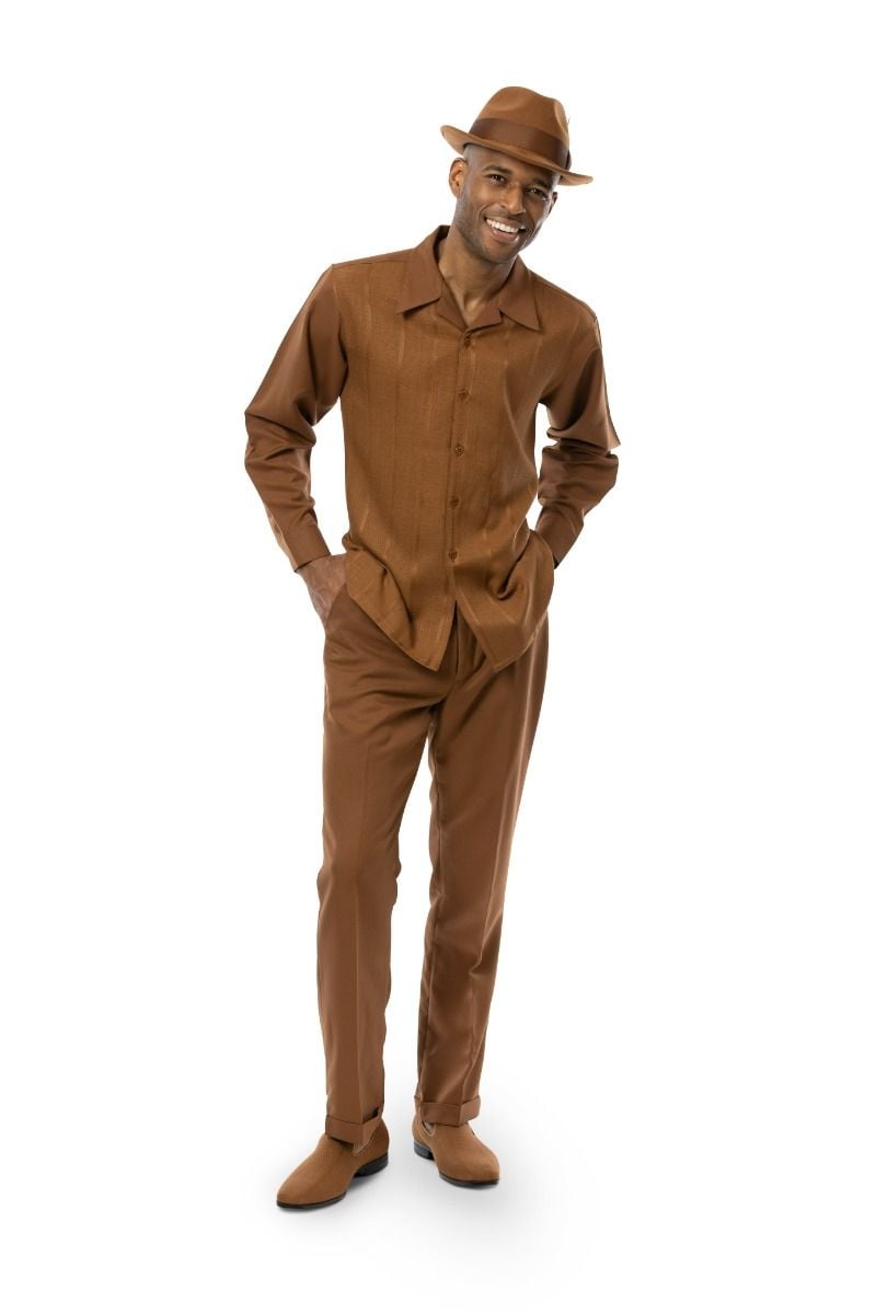 Montique Men's 2 Piece Long Sleeve Walking Suit - Textured Solid