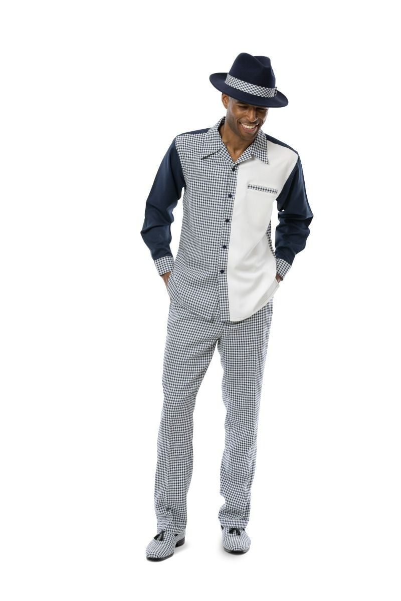 Montique Men's 2 Piece Long Sleeve Walking Suit - Checker Pattern