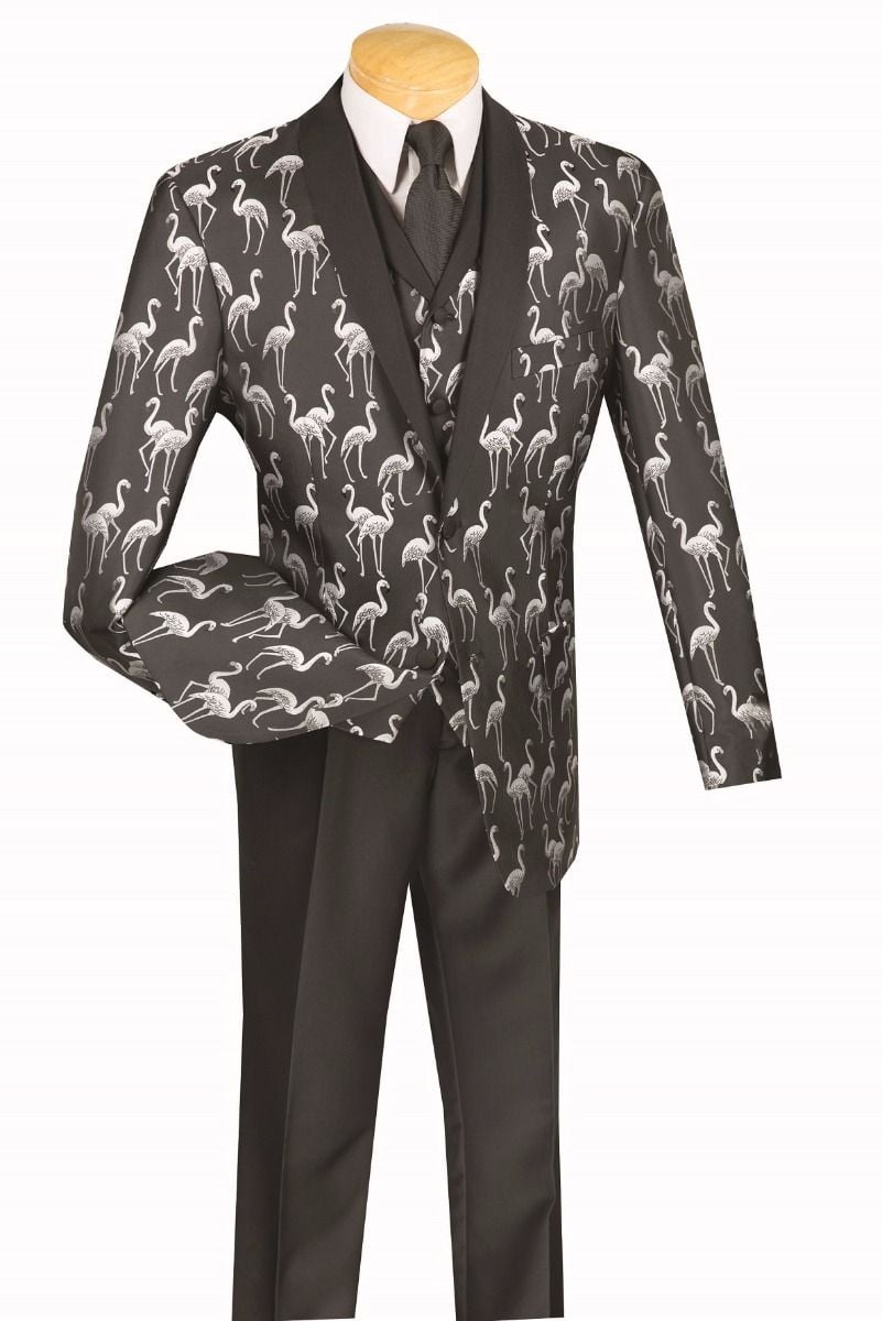 Vinci Men's Outlet 3 Pc Fashion Elegance Suit - Flamingo Pattern