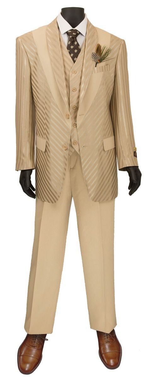 Vinci Men's 3 Piece Outlet Fashion Suit - Tone on Tone Stripe