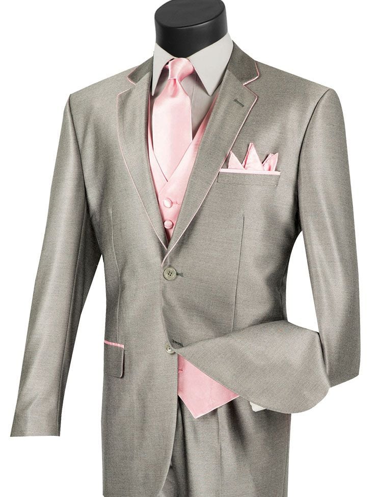 Vinci Men's Outlet 5 Piece Fashion Elegance Suit - Free Tie and Hanky