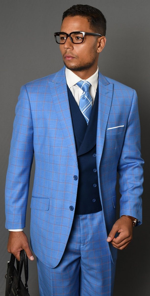 Statement Men's 3 Piece 100% Wool Fashion Outlet Suit - Bright Checkerboard