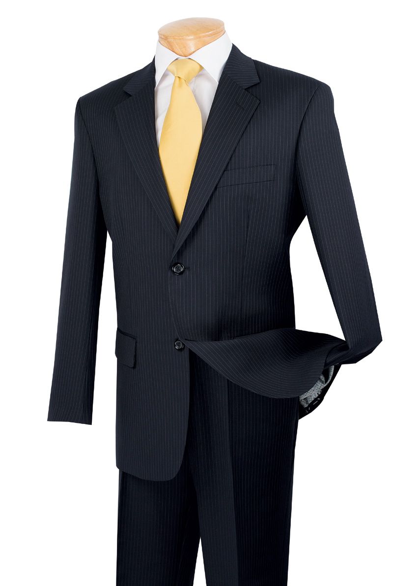 Vinci Men's 2 Piece Wool Blend Outlet Suit - Executive Pinstripe