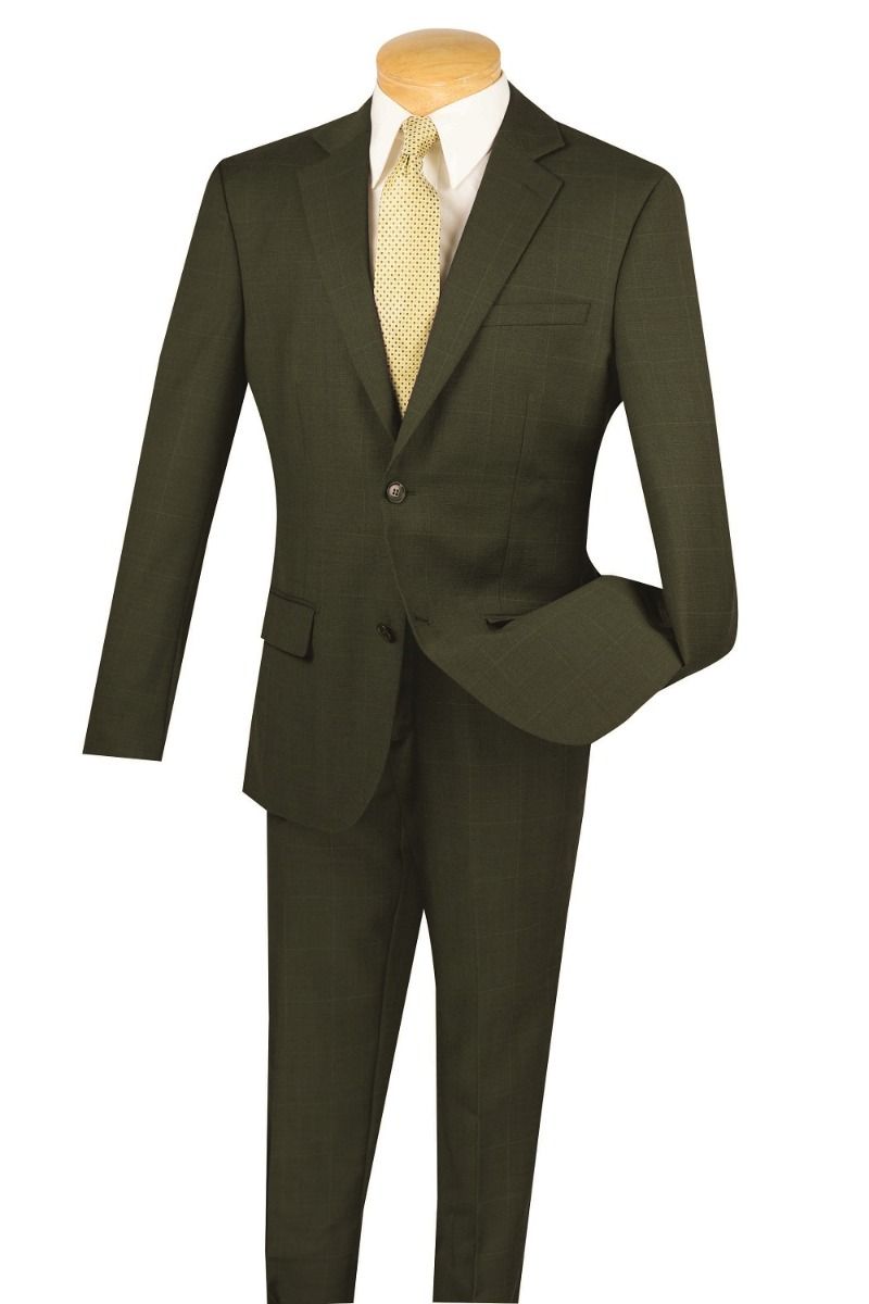Vinci Men's Outlet 2 Piece 100% Wool Suit - Slim Fit Windowpane
