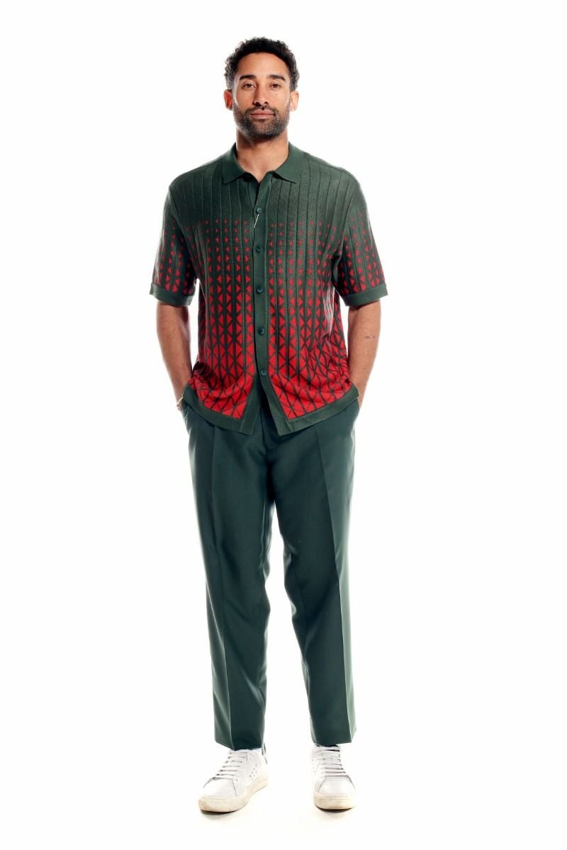 Silversilk Men's 2 Piece Short Sleeve Walking Suit - Triangle Gradient
