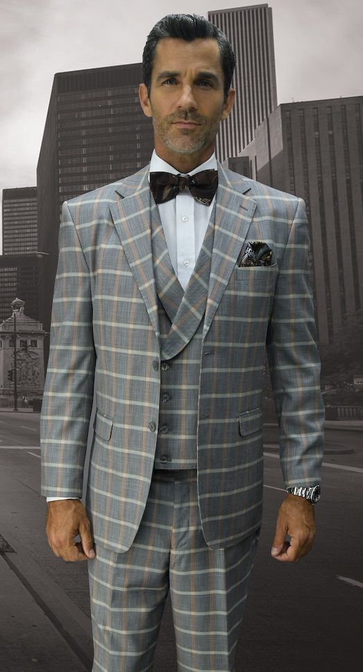 Statement Men's 3pc 100% Wool Suit -  Lapelled Vest