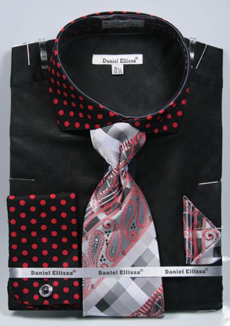 Daniel Ellissa Men's Outlet French Cuff Dress Shirt Set - Polka Dot