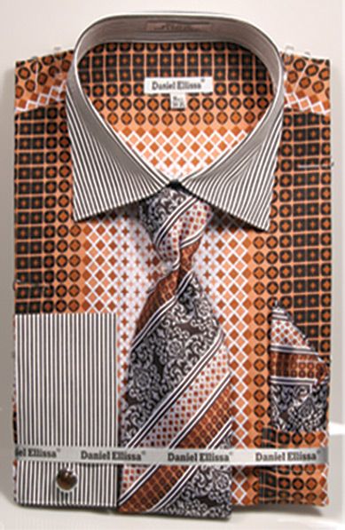 Daniel Ellissa Men's Outlet French Cuff Shirt Set - Varied Bold Pattern