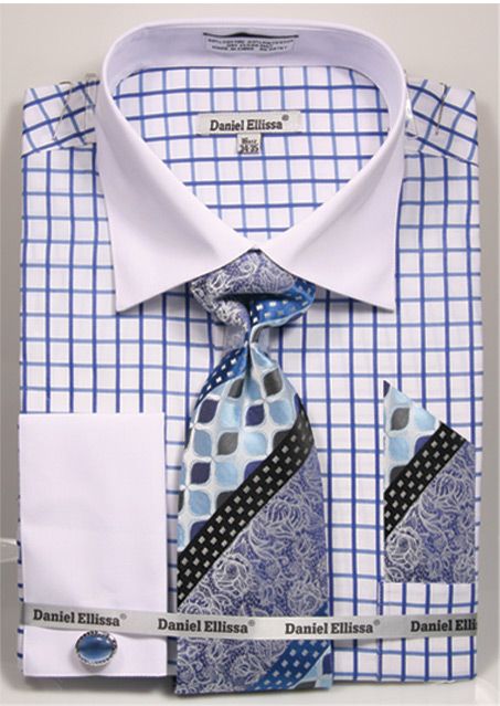 Daniel Ellissa Men's French Cuff Shirt Set - Two Tone Checker