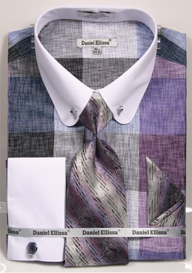 Daniel Ellissa Men's French Cuff Shirt Set - Tiles w/ Collar Bar