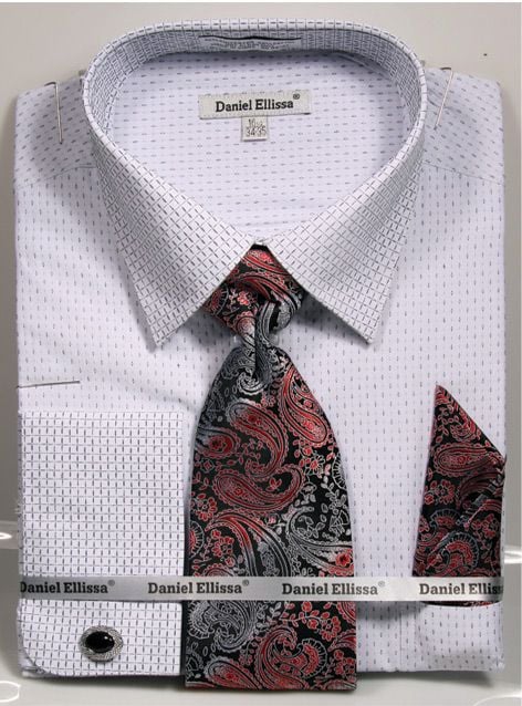 Daniel Ellissa Outlet Men's French Cuff Shirt Set - Stylish Mini Pattern