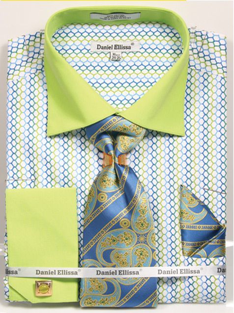 Daniel Ellissa Men's French Cuff Shirt Set - Colorful Weave Pattern