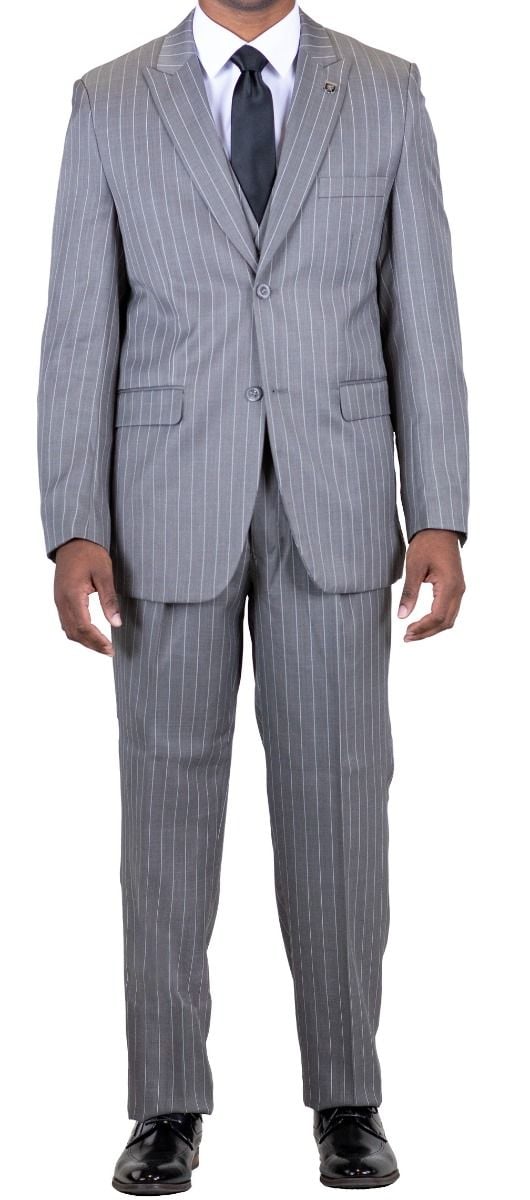 STACY ADAMS Mens 3-Piece Peak Lapel Plaid Vested Suit 