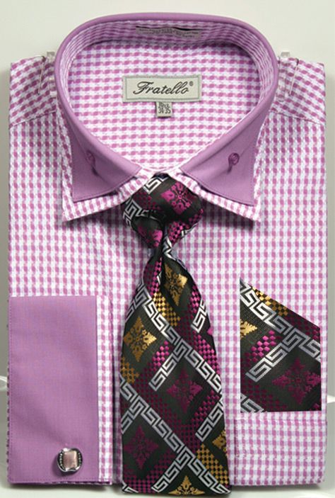 Fratello Men's French Cuff Dress Shirt Set - Double Collar