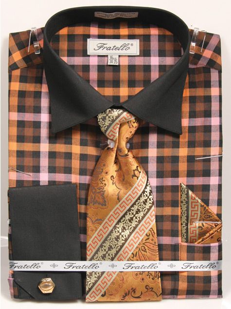 Fratello Men's French Cuff Dress Shirt Set - Vibrant Checker