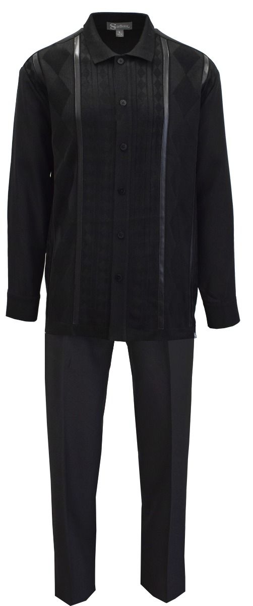 Silversilk Men's 2 Piece Long Sleeve Walking Suit Diamond Texture