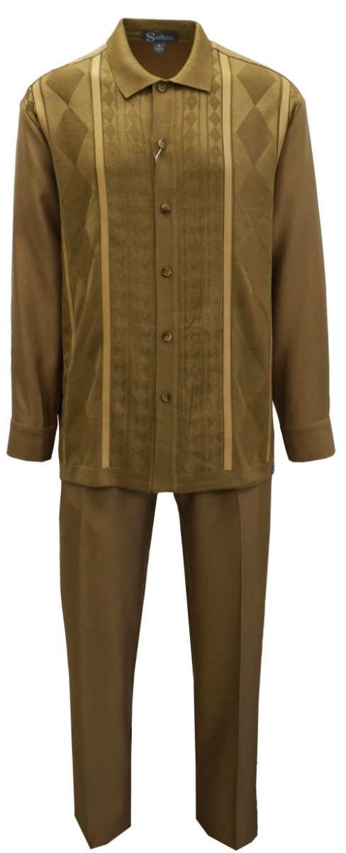 Silversilk Men's 2 Piece Long Sleeve Walking Suit - Diamond Texture