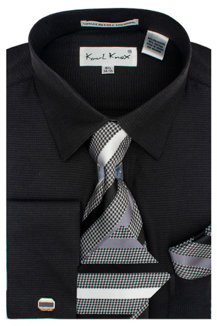 Karl Knox Men's French Cuff Shirt Set - Unique Striped Tie