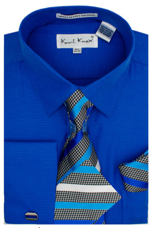 Karl Knox Men's French Cuff Shirt Set - Unique Striped Tie