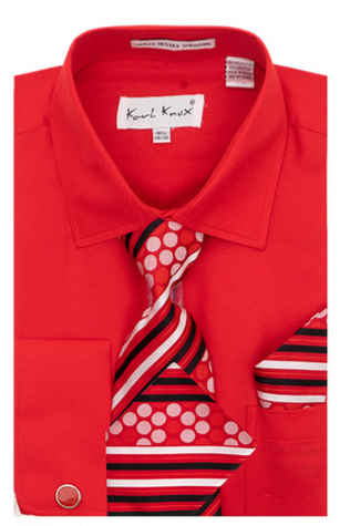 Karl Knox Men's French Cuff Shirt Set - Multi Stripe and Dot