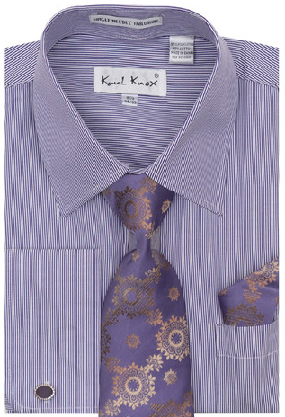 Karl Knox Men's French Cuff Shirt Set - Thin Stripes